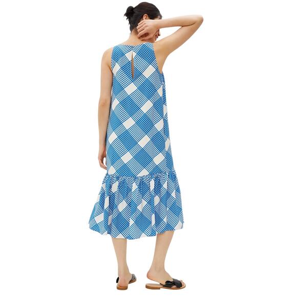 Anthropologie Blue Michaela White Plaid Flounced Midi Dress - Picture 3 of 12
